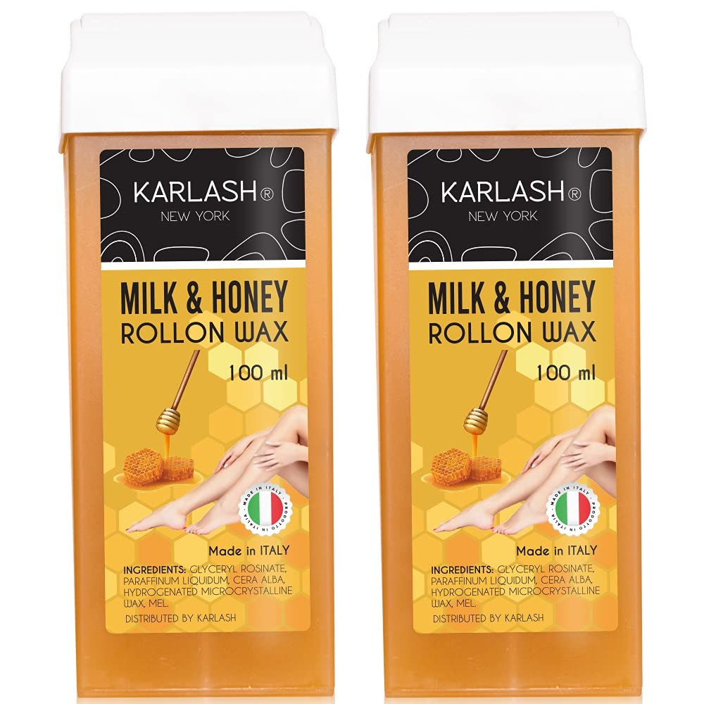 Karlash Professional Honey Roll On Wax, Depilatory Hair Wax Removal for Body Hair, legs, arms hair Removal Wax Cartridge 100 ml Honey - Made in Italy - 2 Pieces