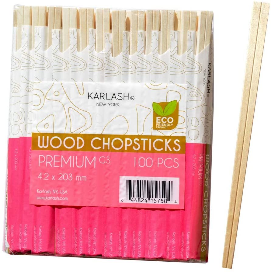 Karlash Wood Chopstick Premiun Quality (G3) 100 pcs   4.2 x 203 MM Eco Friendly