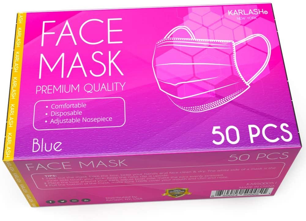 Karlash Disposable Face Mask, Pack of 50 Blue Mask