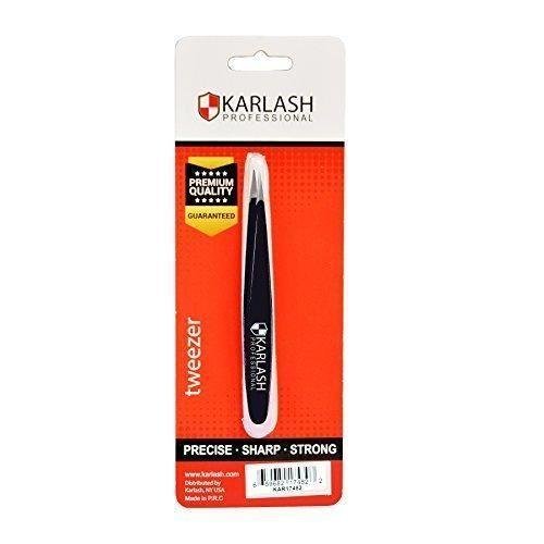 Karlash Point Tweezers Professional Stainless Steel Slant Tip Tweezer Premium Precision Eyebrow (Black)