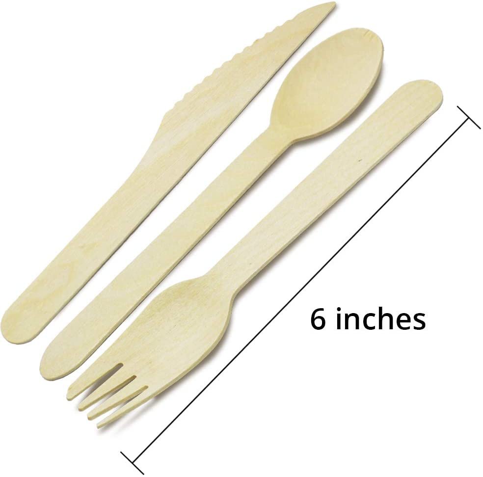 Karlash Disposable Wooden Cutlery 200 pcs (100 Fork + 50 Spoon + 50 Knife) Eco Friendly