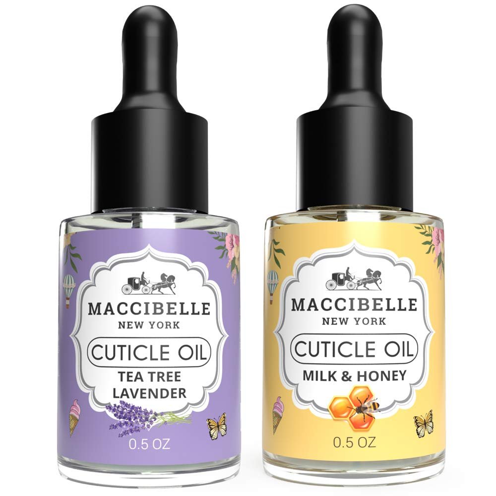 Maccibelle Cuticle Oil 0.5 oz for Dry Cracked Cuticles (SET OF 2 (Tea Tree Lavender + Milk &Honey))