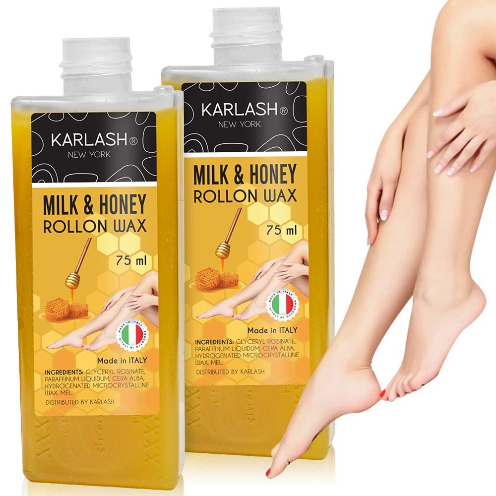 Karlash Professional Honey Roll On Wax, Depilatory Hair Wax Removal for Body Hair, legs, arms hair Removal Wax Cartridge 75 ml Honey - Made in Italy - 2 Pieces