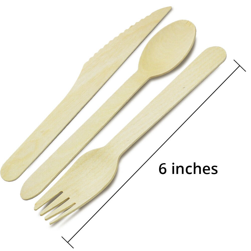 Karlash Disposable Wooden Cutlery 150 pcs (50 Spoon + 50 Fork +50 Knife) Eco Fri
