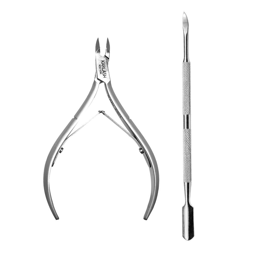Karlash Professional Stainless Steel Cuticle Nipper FULL JAW 16 + Cuticle Pusher Stainless Steel and Nail Cleaner #14