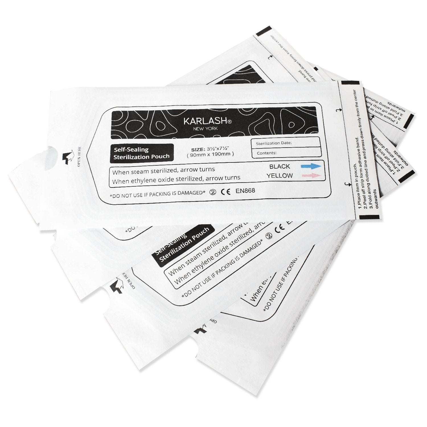 Karlash Self Seal Sterilization Pouch For Dental Tools, Sterilizing Salon Supplies - SHORT 3.5" x 7.5" 200pc/pk