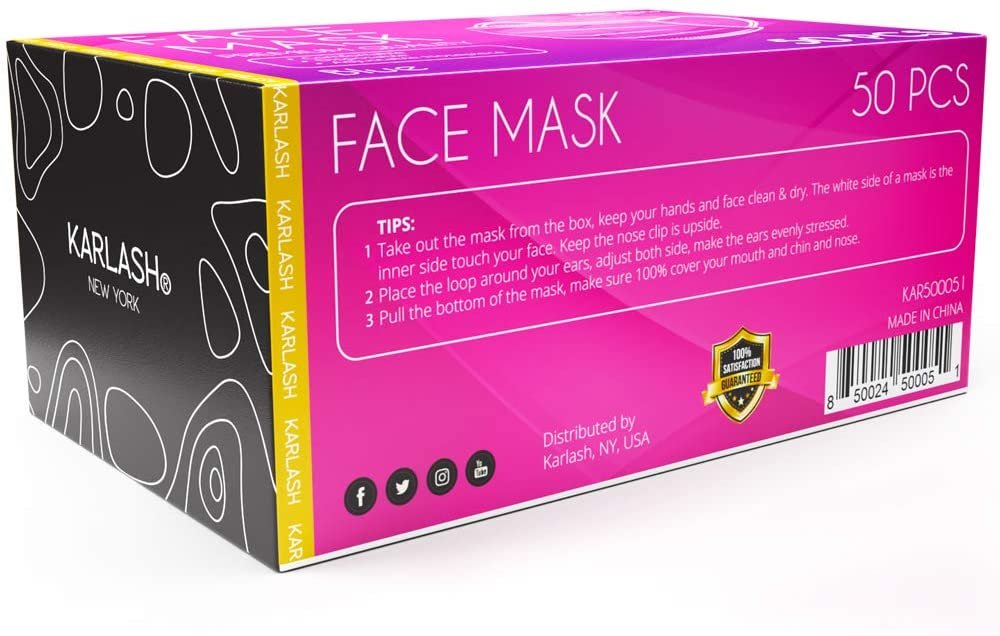 Karlash Disposable Face Mask, Pack of 50 Mask - Black